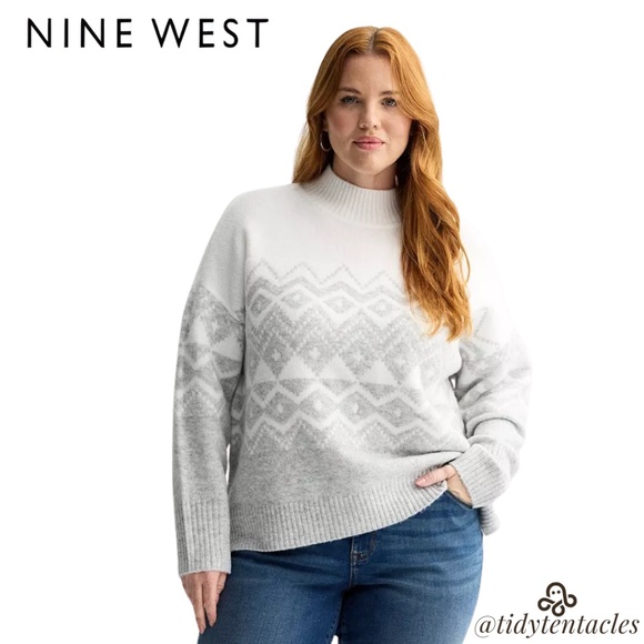 Nine West White/Grey Patterned Soft Sweater Size Women's 1X - Picture 1 of 5